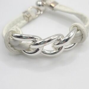 HSN RFM Roberto Bracelet‎ Silver Tone Link White 7"